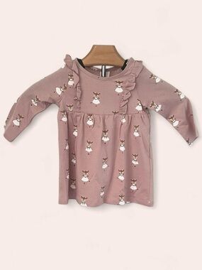 H&M Pink Long Sleeve Kids dress with Ruffle and Print